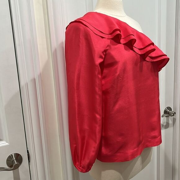 New! J. Crew One Shoulder Silk Shantung Top Pink Size 8 NWT - Picture 3 of 15